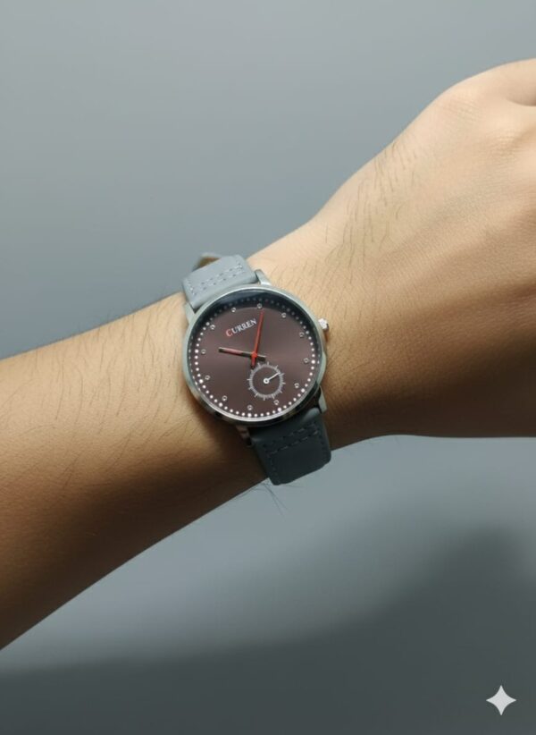 Stylish Grey-Strap Watch - Chic Design with Dazzling Crystal Accents - Image 3