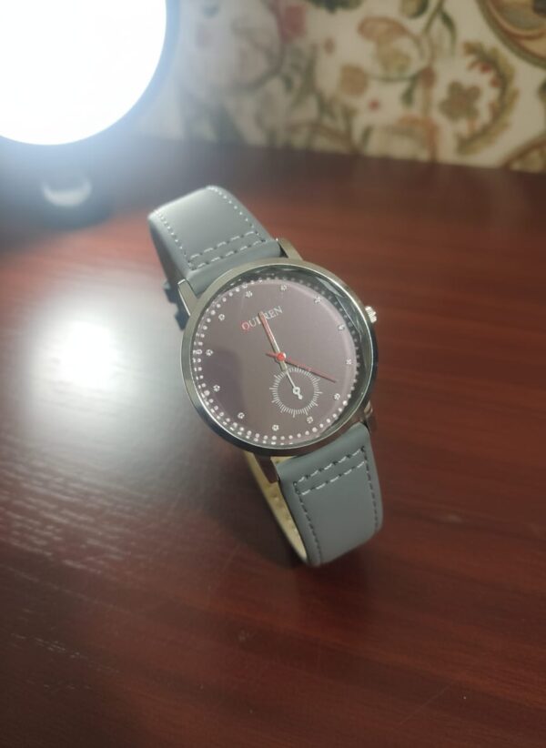 Stylish Grey-Strap Watch - Chic Design with Dazzling Crystal Accents - Image 2