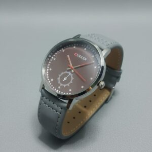 Stylish Grey-Strap Watch - Chic Design with Dazzling Crystal Accents